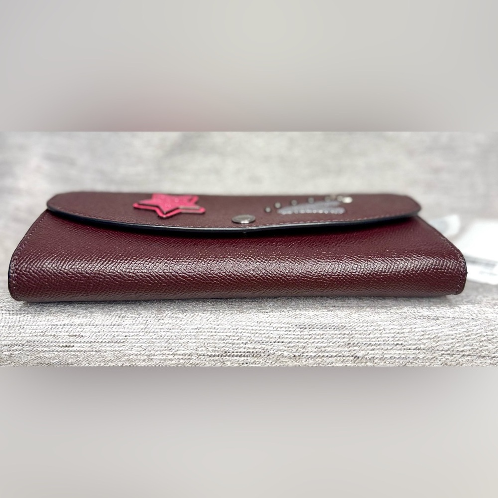 Coach Slim Envelope Leather Wallet w/ a Bear Pink Star & Winking face - 8” x 4” - Picture 10 of 12